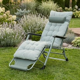 Leżak ogrodowy plażowy 2w1 z poduszką zagłówkiem regulacja podnóżka szary MultiGarden