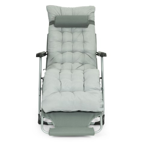 Leżak ogrodowy plażowy 2w1 z poduszką zagłówkiem regulacja podnóżka szary MultiGarden