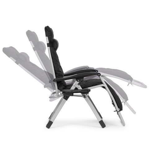 Leżak ogrodowy plażowy regulowane oparcie fotel z poduszką + zagłówek czarny MultiGarden