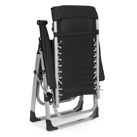 Leżak ogrodowy plażowy regulowane oparcie fotel z poduszką + zagłówek czarny MultiGarden