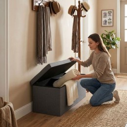 Pufa pikowana 111x38 cm ze schowkiem tapicerowana ława skrzynia ciemnoszara ModernHome