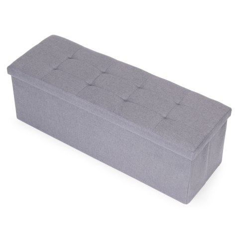 Pufa pikowana 111x38 cm ze schowkiem tapicerowana ława skrzynia jasnoszara ModernHome