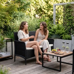 Sofa ogrodowa dwuosobowa z poduszką ławka na balkon taras ogród czarna MultiGarden