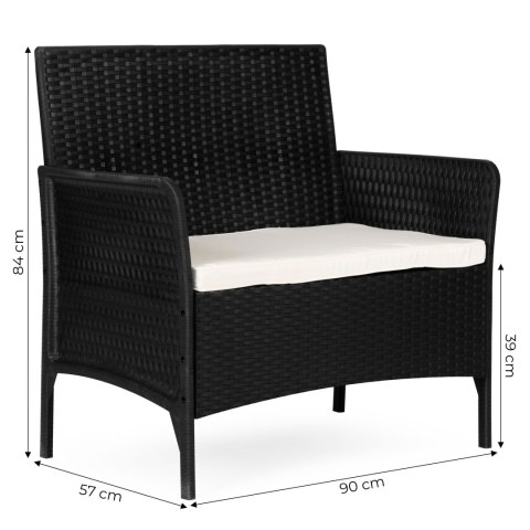 Sofa ogrodowa dwuosobowa z poduszką ławka na balkon taras ogród czarna MultiGarden