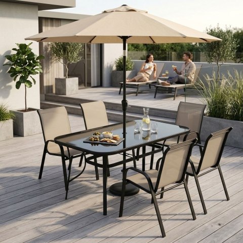 Stół ogrodowy 160x90 cm szkło hartowane otwór na parasol czarny MultiGarden