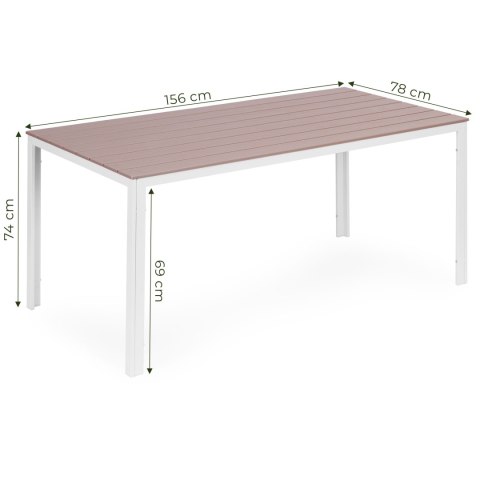 Stół ogrodowy 6-osobowy 156x78 cm polywood meble na taras beżowe białe MultiGarden
