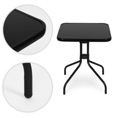 Stolik ogrodowy kwadratowy 60 cm szkło hartowane stół na ogród taras balkon czarny MultiGarden