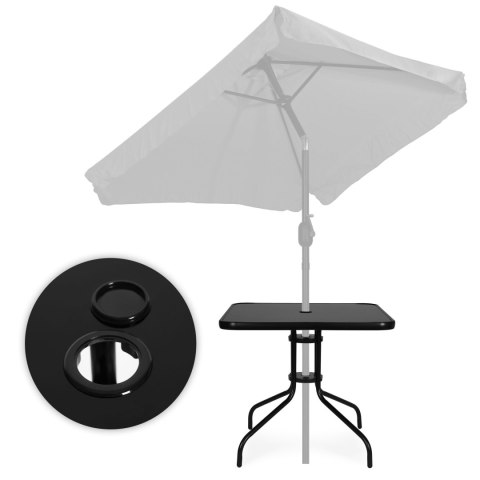 Stolik ogrodowy kwadratowy 80 cm szkło hartowane otwór na parasol czarny MultiGarden