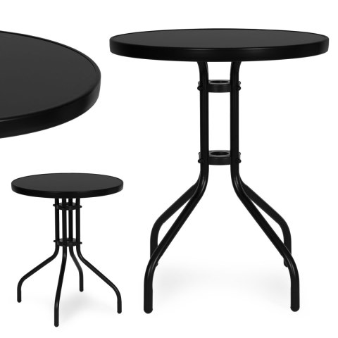 Stolik ogrodowy okrągły 60 cm szkło hartowane stół na ogród taras balkon czarny MultiGarden