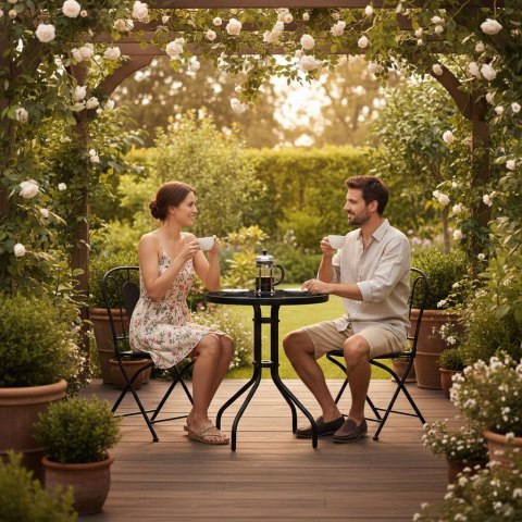 Stolik ogrodowy okrągły 60 cm szkło hartowane stół na ogród taras balkon czarny MultiGarden