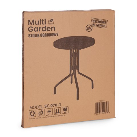 Stolik ogrodowy okrągły 60 cm szkło hartowane stół na ogród taras balkon czarny MultiGarden