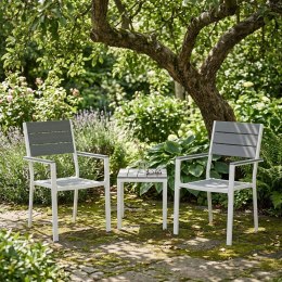 Zestaw 2 krzeseł ogrodowych na taras balkon stal HDPE szare białe MultiGarden