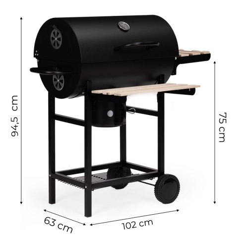 Grill węglowy ogrodowy z pokrywą termometr popielnik drewniane półki MultiGarden