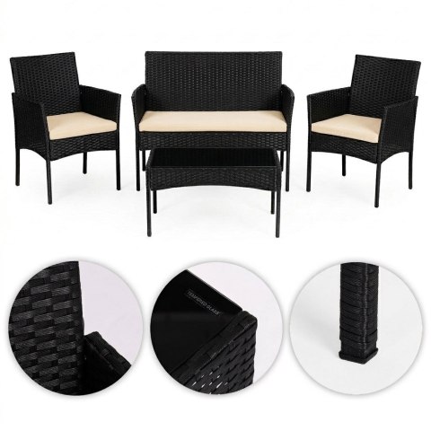 Komplet mebli ogrodowych z technorattanu ławka stolik krzesła czarny MultiGarden