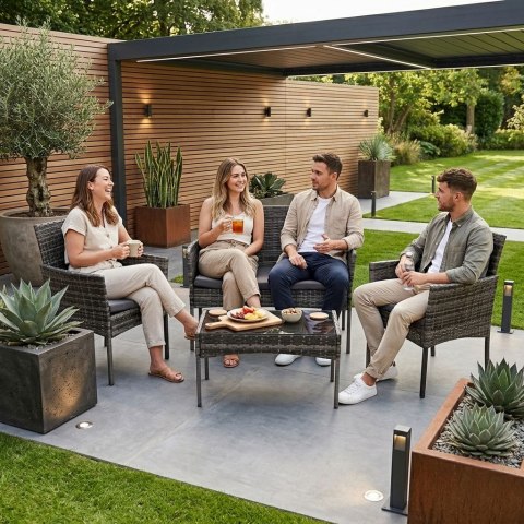 Komplet mebli ogrodowych z technorattanu ławka stolik krzesła szary MultiGarden