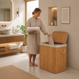 Kosz na pranie bambusowy pojemnik 150 litrów 3 komory pokrywa ModernHome