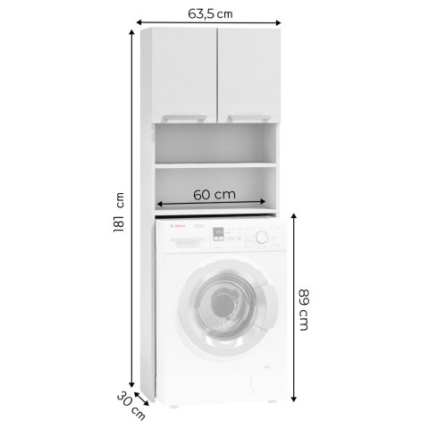 SZAFKA NA PRALKĘ ŁAZIENKOWA BIAŁA SZAFKA Z PÓŁKAMI 183 CM MODERNHOME