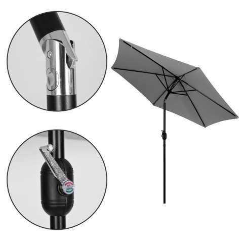Duży parasol ogrodowy skośny łamany z korbą 6 żeber szary 270 cm MultiGarden