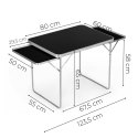 Stolik turystyczny 120x60 cm składany w walizkę 2 półki czarny MultiGarden