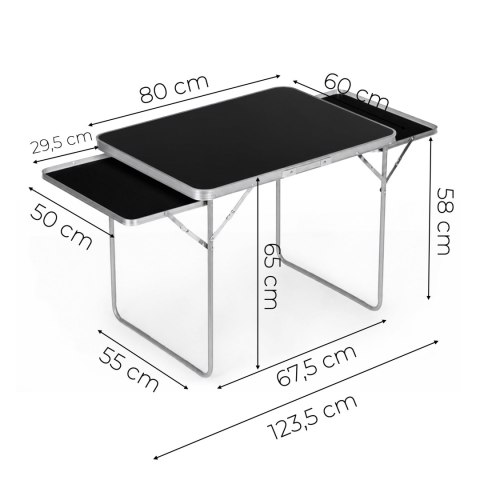 Stolik turystyczny 120x60 cm składany w walizkę 2 półki czarny MultiGarden