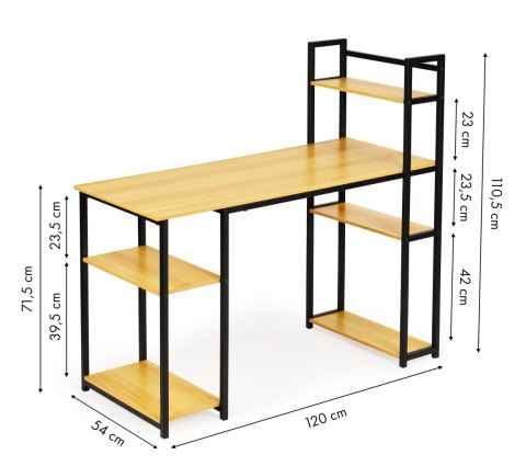 BIURKO KOMPUTEROWE BIUROWE STÓŁ + REGAŁ PÓŁKI LOFT JASNY DĄB MODERNHOME