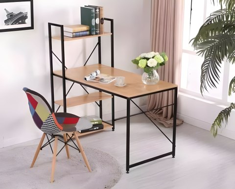 BIURKO KOMPUTEROWE DREWNIANE REGAŁ Z PÓŁKAMI LOFT