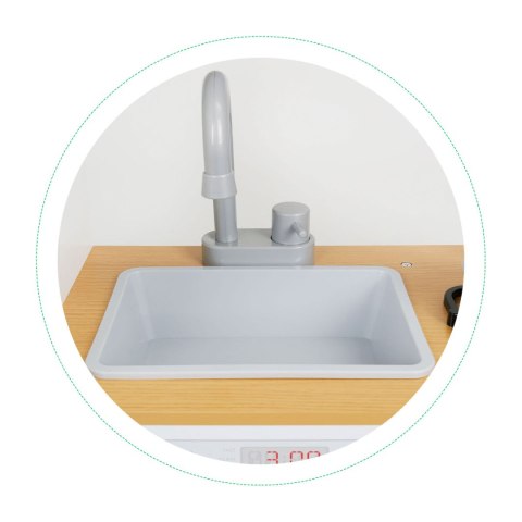 DREWNIANA KUCHNIA DLA DZIECI ŚWIATŁO LED + GARNKI ECOTOYS