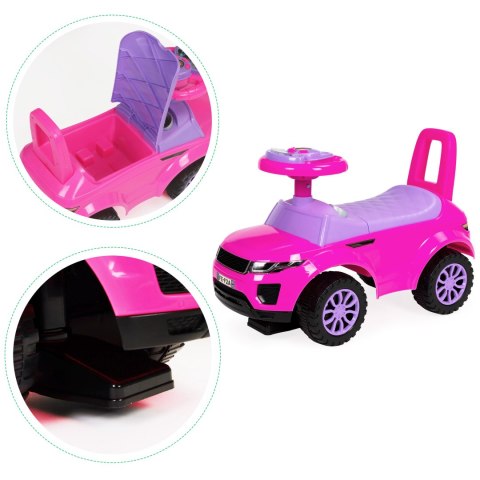JEŹDZIK DLA DZIECI AUTKO ODPYCHACZ AUTO DŹWIĘKI RÓŻOWY