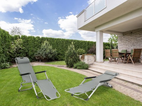 LEŻAK FOTEL OGRODOWY PLAŻOWY SKŁADANY 2W1 LEŻANKA SZARY MULTIGARDEN