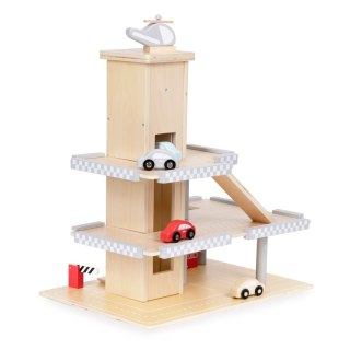 DUŻY DREWNIANY TOR GARAŻ PARKING Z WINDĄ + AUTKA ECOTOYS