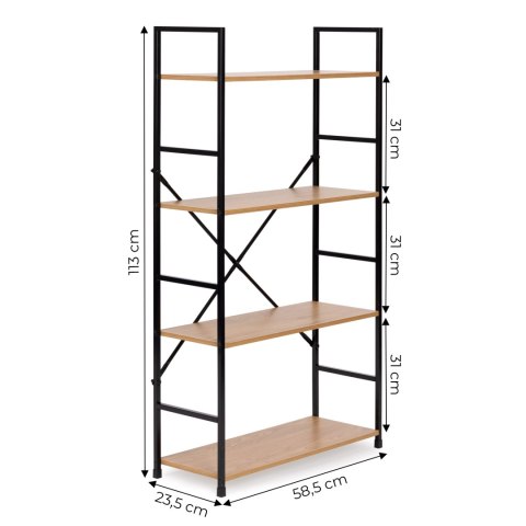 REGAŁ DREWNIANY SZEROKI 4 PÓŁKI NOWOCZESNY LOFT MODERNHOME