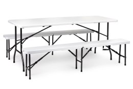 ZESTAW CATERINGOWY STÓŁ BANKIETOWY 180CM 2 ŁAWKI BIAŁY MODERNHOME