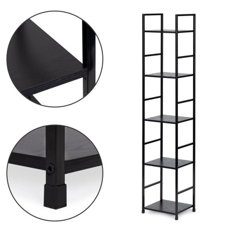 REGAŁ DREWNIANY NOWOCZESNY METALOWA RAMA LOFT 5 PÓŁEK CZARNY MODERNHOME