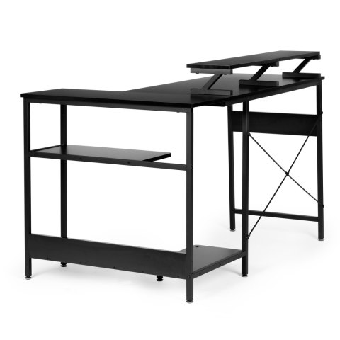 BIURKO NAROŻNE KOMPUTEROWE STÓŁ 3 PÓŁKI CZARNY MODERNHOME