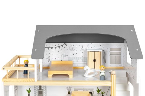 DOMEK DLA LALEK Z KOMPLETEM 18 DREWNIANYCH MEBELKÓW ECOTOYS