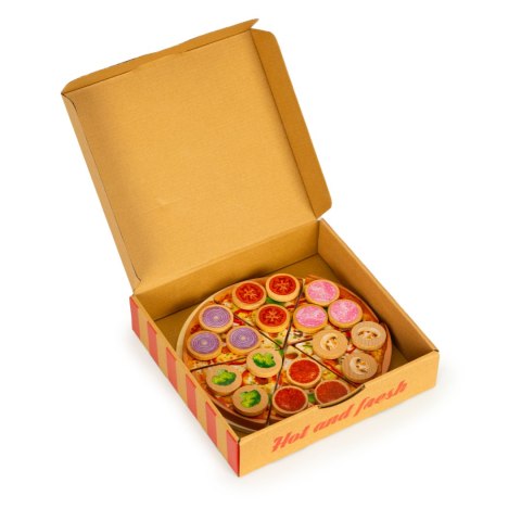 DREWNIANA PIZZA DO KROJENIA NA RZEPY DLA DZIECI 27 ELEMENTÓW ECOTOYS