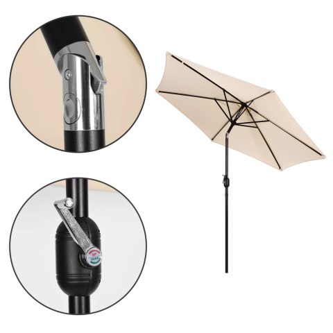 DUŻY PARASOL OGRODOWY SKOŚNY ŁAMANY Z KORBĄ 6 ŻEBER BEŻOWY 270 CM MULTIGARDEN