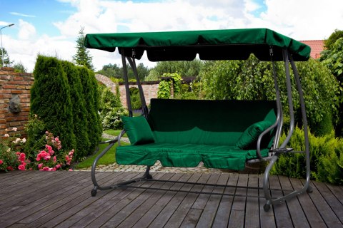 HUŚTAWKA OGRODOWA ROZKŁADANA 3-OSOBOWA 2W1 PODUSZKI ZIELONA MULTIGARDEN