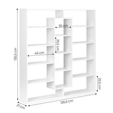 NOWOCZESNY STOJĄCY REGAŁ SZAFKA NA KSIĄŻKI 14 PÓŁEK BIAŁY MODERNHOME