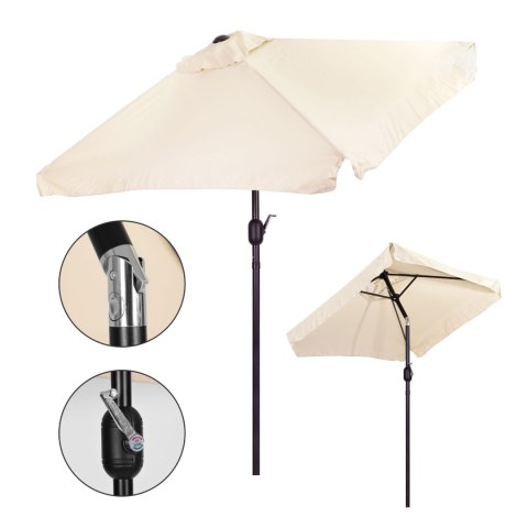 PROSTOKĄTNY DUŻY PARASOL OGRODOWY SKOŚNY ŁAMANY Z KORBĄ BEŻOWY 200X140 CM MULTIGARDEN