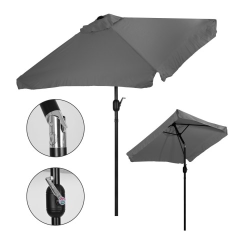 PROSTOKĄTNY DUŻY PARASOL OGRODOWY SKOŚNY ŁAMANY Z KORBĄ SZARY 200X140 CM MULTIGARDEN