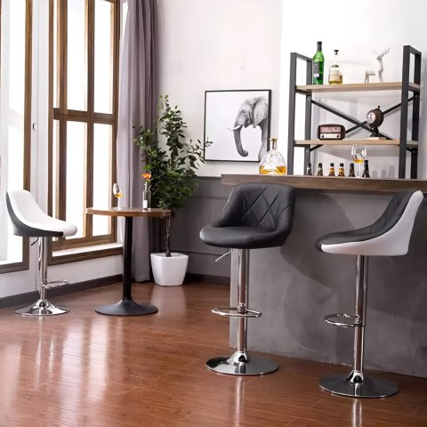 HOKER STOŁEK BAROWY OBROTOWY PODNÓŻEK REGULACJA WYSOKOŚCI CHROM EKOSKÓRA MODERNHOME