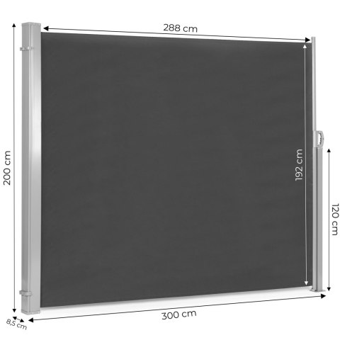 SKŁADANA MARKIZA 300X200 CM BOCZNA ROLETA PARAWAN DO OGRODU NA TARAS ANTRACYT