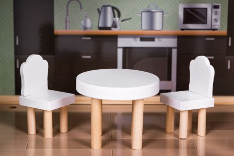 DREWNIANY DOMEK DLA LALEK 3 PIĘTRA TARAS Z KOMPLETEM 15 MEBELKÓW ECOTOYS