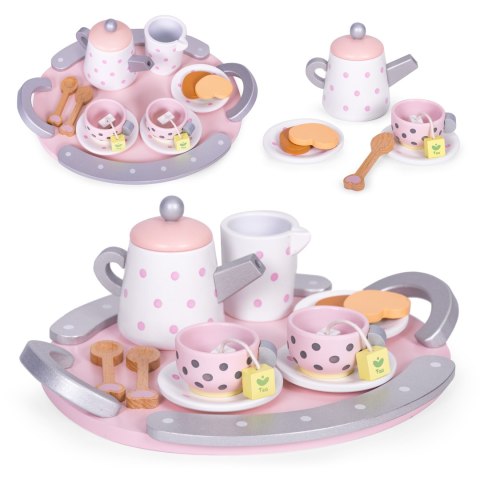 DREWNIANY ZESTAW DO HERBATY FILIŻANKI CZAJNIK 15 ELEMENTÓW ECOTOYS