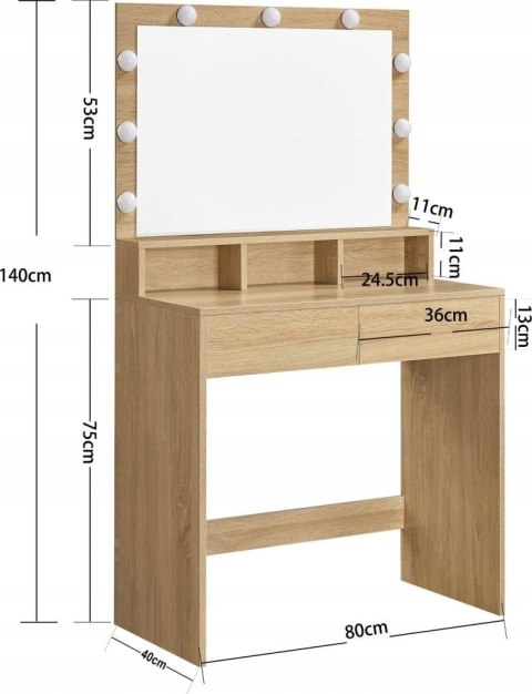 DUŻA TOALETKA KOSMETYCZNA LUSTRO OŚWIETLENIE LED SZUFLADY DĄB SONOMA