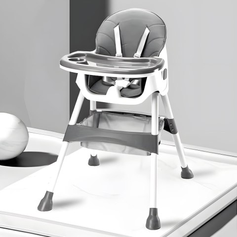 FOTELIK KRZESEŁKO DO KARMIENIA DZIECI TACKA KOSZ 5-PUNKTOWE PASY SZARY ECOTOYS