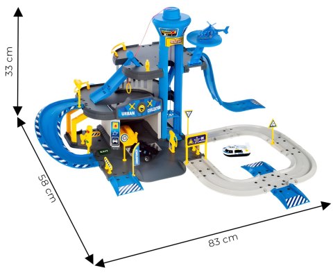 GARAŻ SAMOCHODOWY KOMENDA POLICJI 3 POZIOMY Z WINDĄ AUTKA + HELIKOPTER 74 ELEMENTY