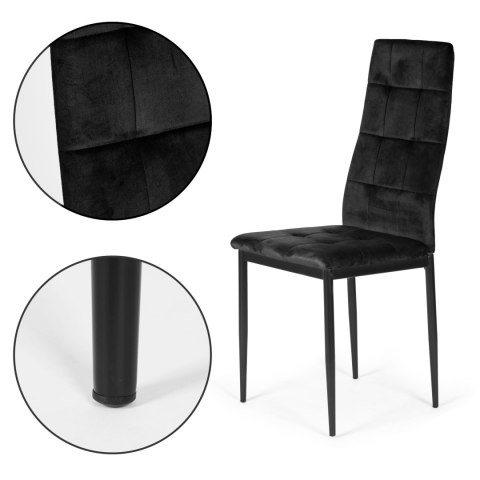 KOMPLET 4 KRZESEŁ CZARNE KRZESŁO WELUROWE DO JADALNI I SALONU MODERNHOME