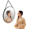OKRĄGŁE LUSTRO ŚCIENNE 60 CM WISZĄCE NA PASKU NOWOCZESNE CZARNA RAMA MODERNHOME